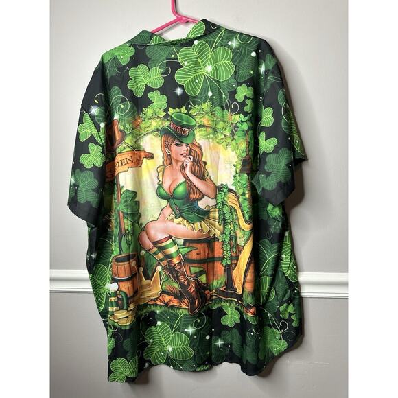 Men's 4XL St Patricks Day Graphic Button Up Shirt Leprechaun Garden Party - Picture 4 of 5